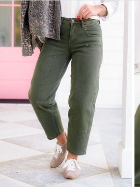 Freckled Poppy Mica High-Rise green barrel ankle jeans size 27